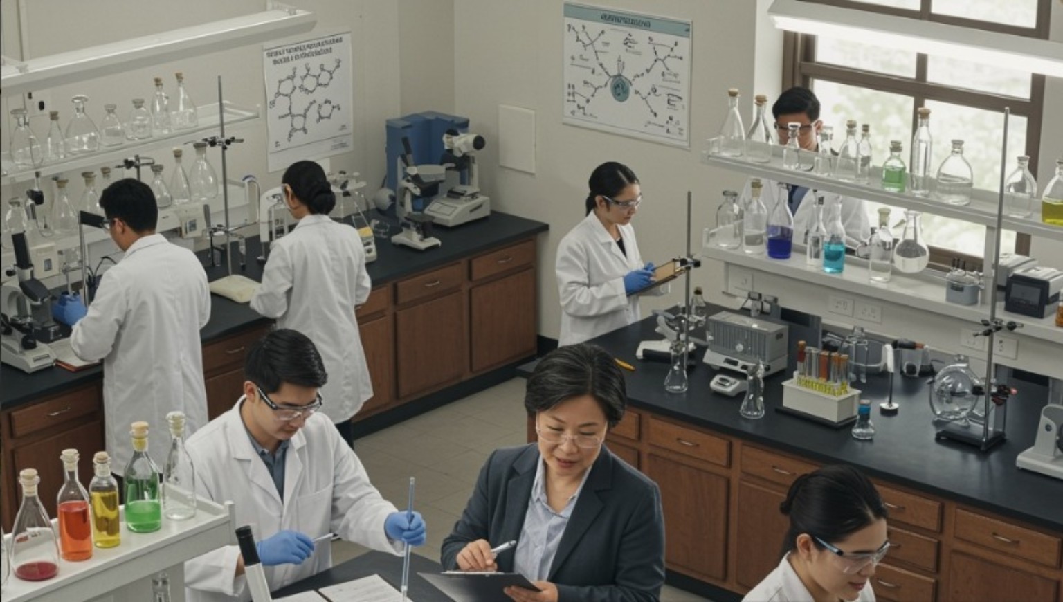 Pharmacy students working in a laboratory